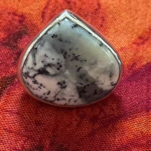 Vintage 925 sterling silver large dendritic agate natural stone ring size 6.5